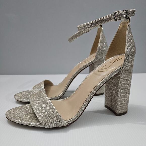 NEW Sam Edelman Yaro Sandal Heel Womens 11 Metallic Gold Sparkly Glam Mesh - Picture 13 of 13